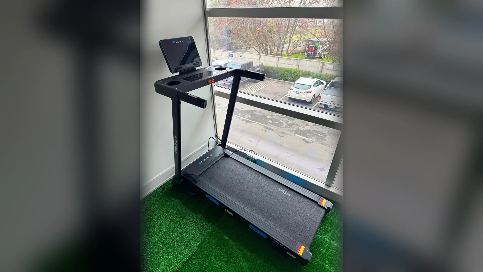 Zona cardiovascular de KineON con trotadora junto a los ventanales